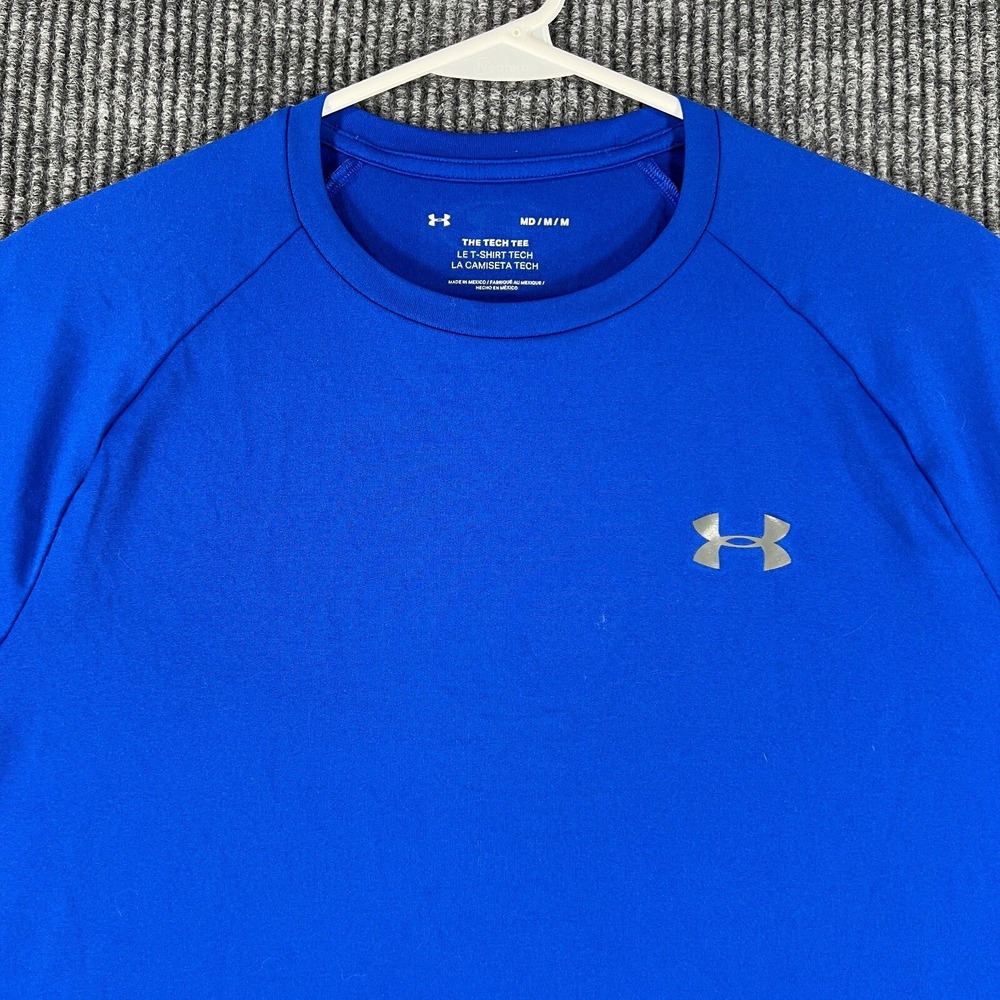 Under Armour Shirt Mens Medium Solid Blue Short Sleeve Tech Tee Active Gym